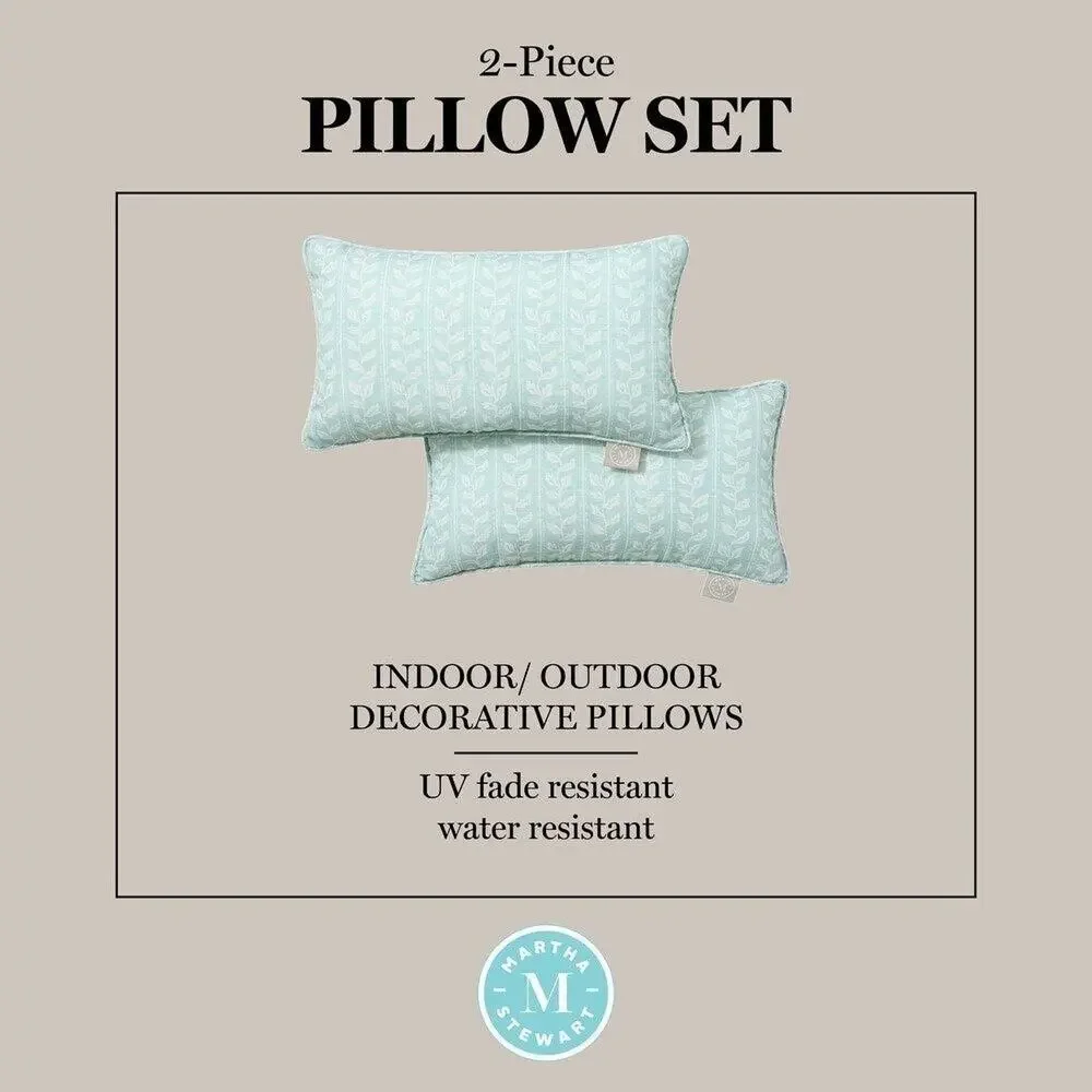 Martha Stewart Vineyard Vines Lumbar Outdoor Decorative 11 x 18 Pillow Set of 2